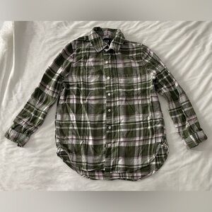 GAP Women's Green and Pink Plaid Button Down Shirt